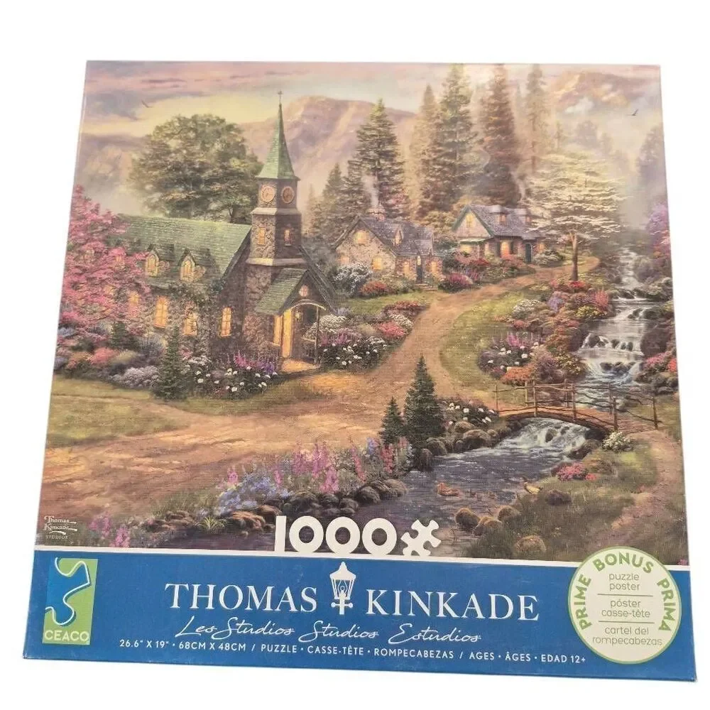 Ceaco Thomas Kinkade Sunday Morning Chapel 1000 pc Jigsaw Puzzle, Box Damaged